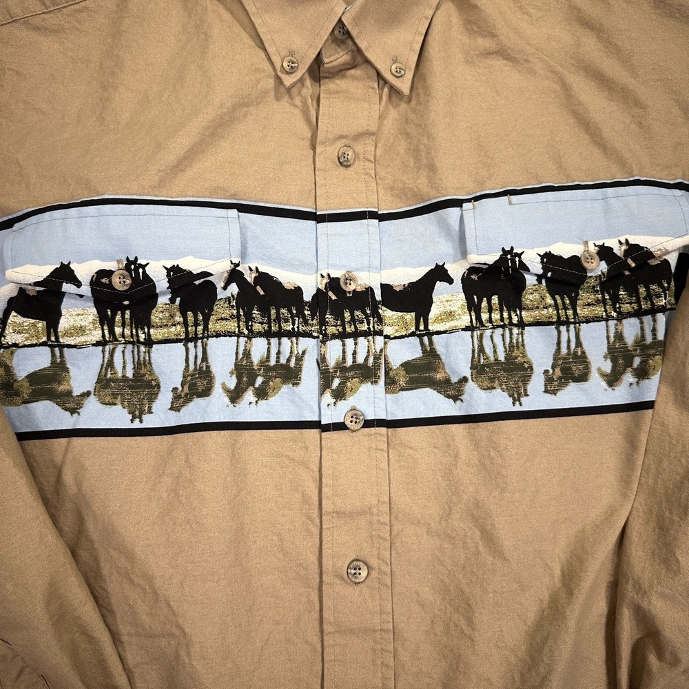 Vtg Roper Western Shirt Mens Extra Large Tan Horse Aztec‎ Rodeo Rancher Cowboy - Picture 3 of 15